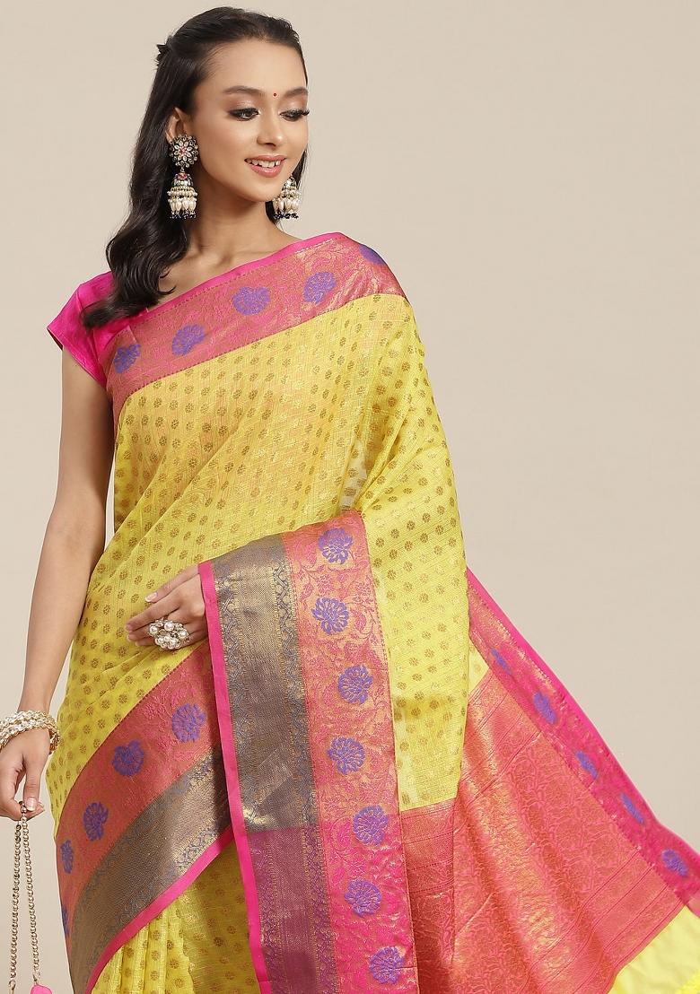 Yellow Woven Design Art Silk Saree