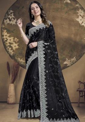 Black Embroidered Jimmy Choo Silk Saree Set