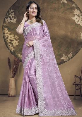Dusty Lavender Embroidered Jimmy Choo Silk Saree Set