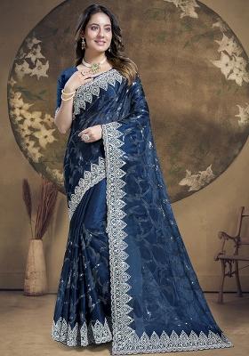 Morpeach Embroidered Jimmy Choo Silk Saree Set