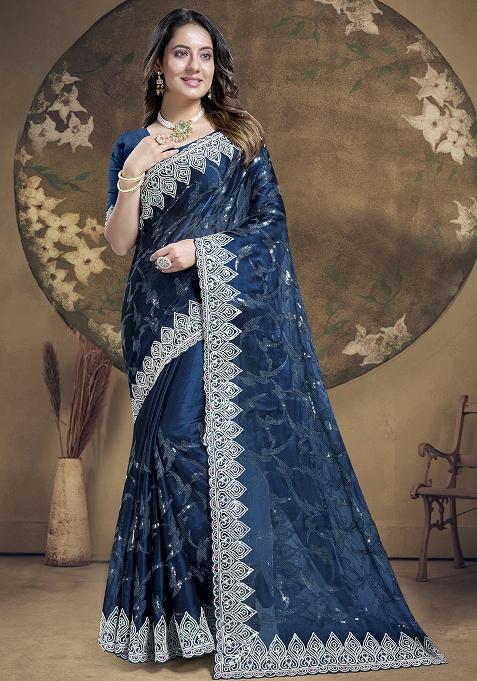 Morpeach Embroidered Jimmy Choo Silk Saree Set