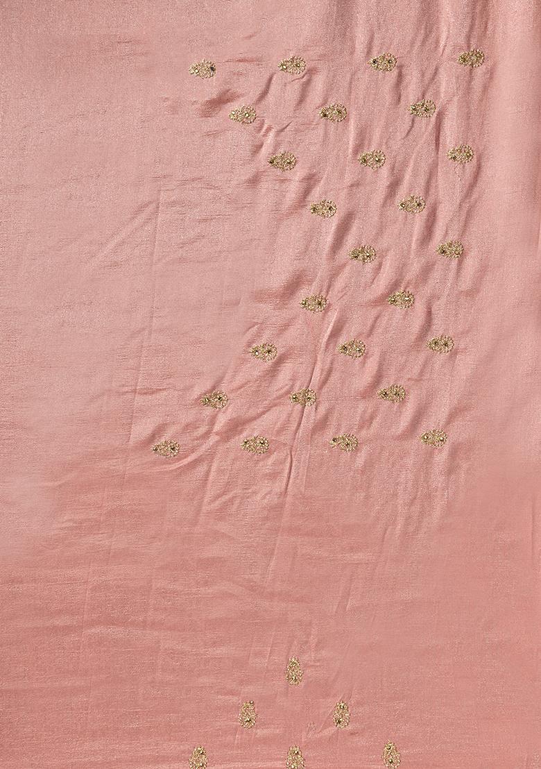 Peach Embroidered Vichitra Silk Saree Set