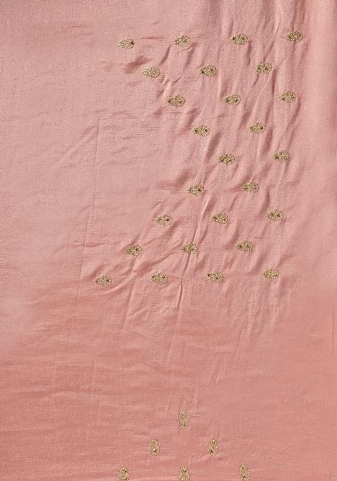 Peach Embroidered Vichitra Silk Saree Set