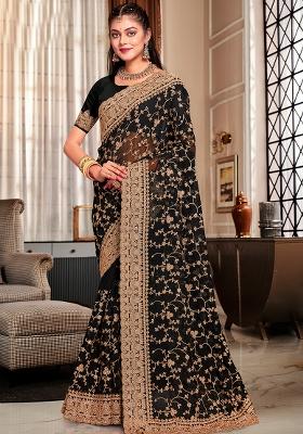 Black Embroidered Georgette Saree Set