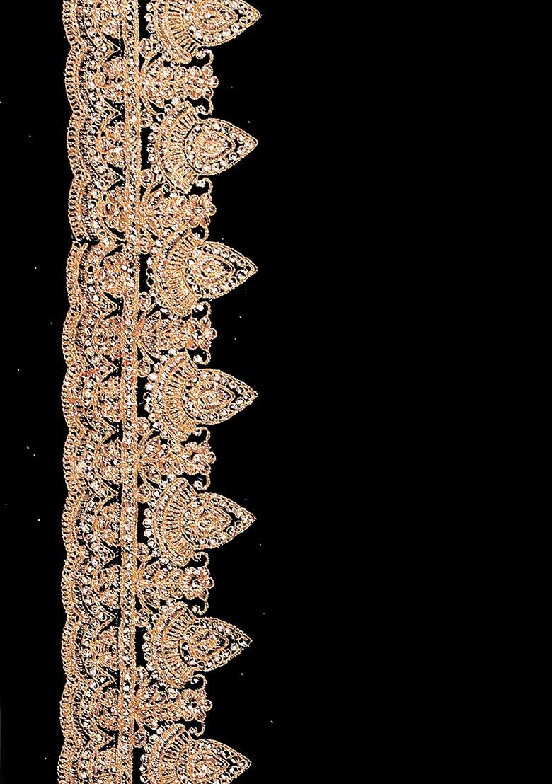 Black Embroidered Georgette Saree Set for Diwali and Festive Wear - Indya