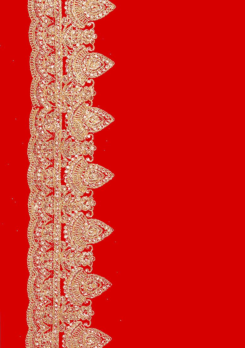 Red Embroidered Georgette Saree Set