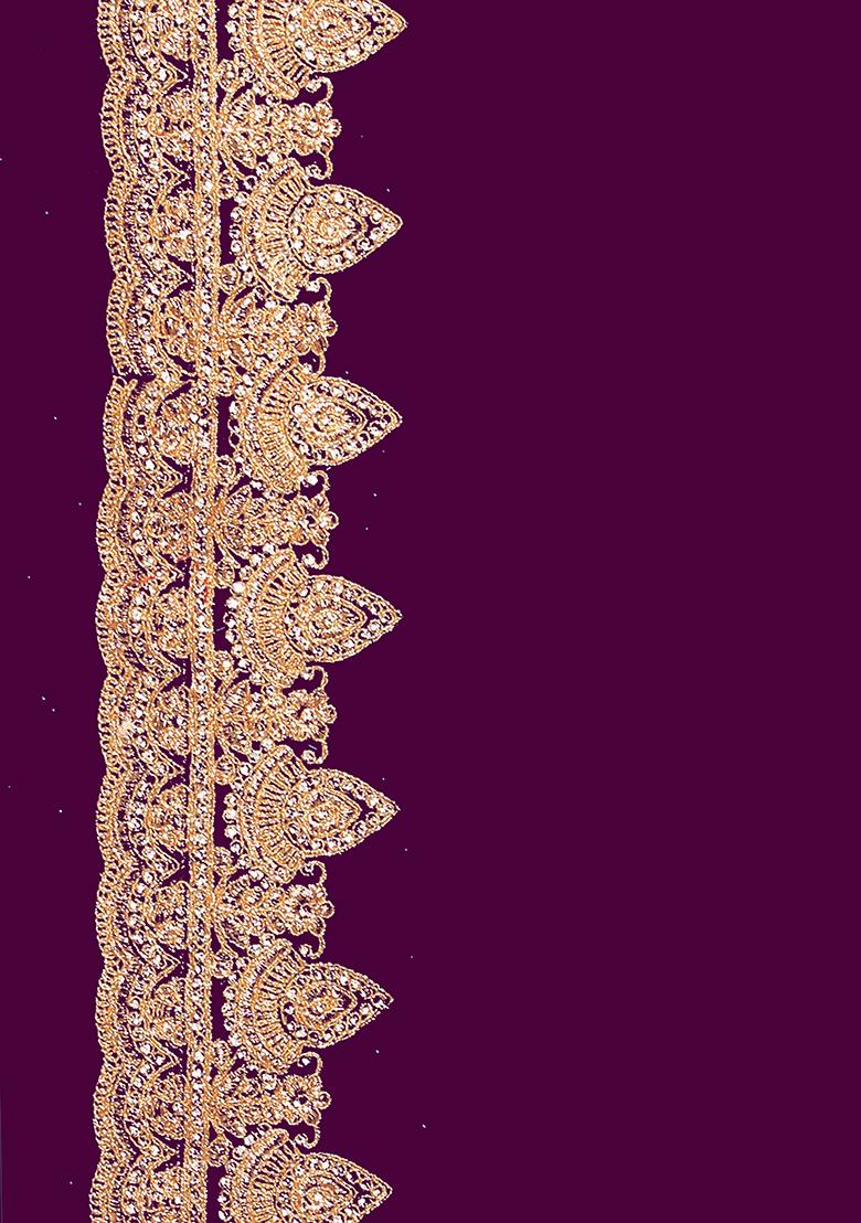 Purple Embroidered Georgette Saree Set - Indya