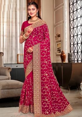 Cherry Embroidered Georgette Saree Set