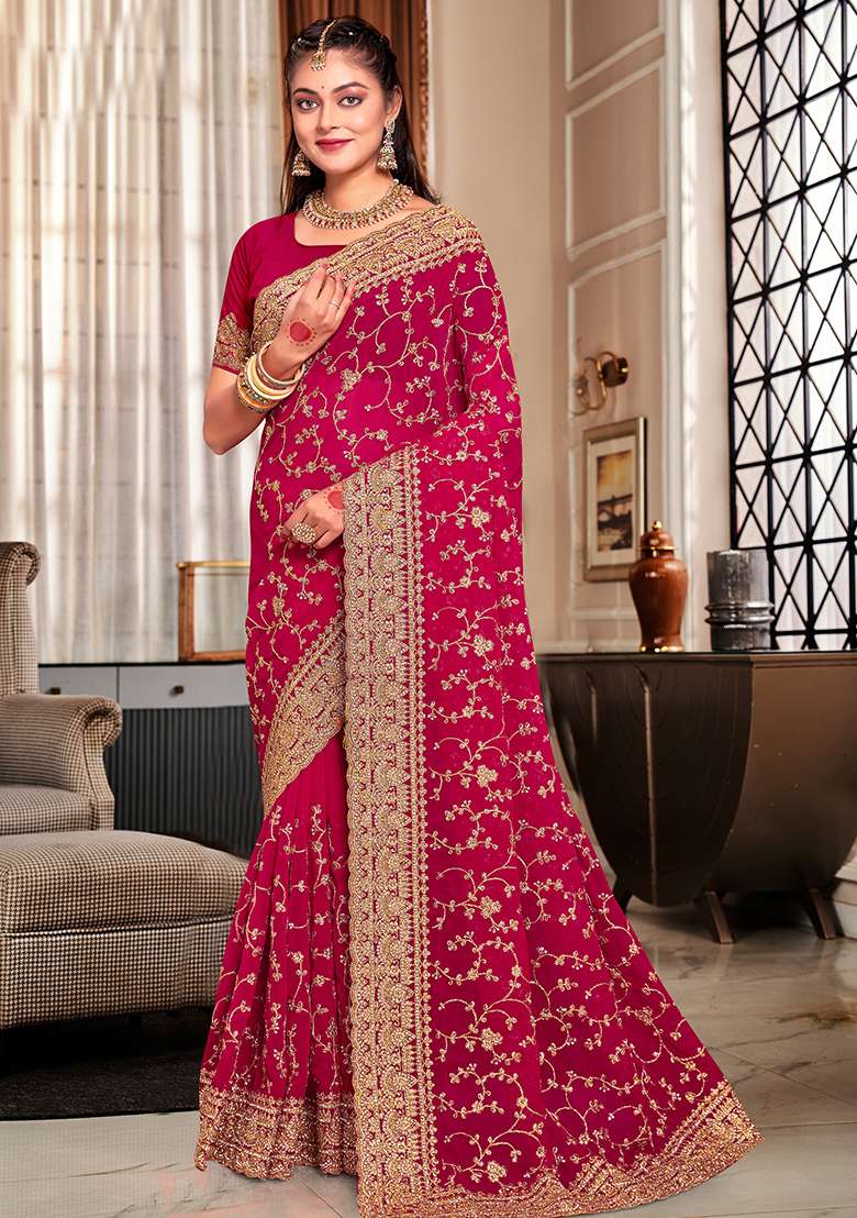 Cherry Embroidered Georgette Saree Set - Indya