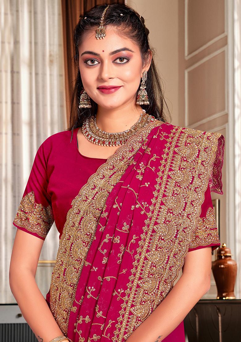 Cherry Embroidered Georgette Saree Set - Indya