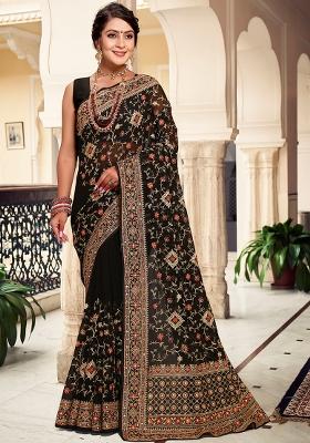 Black Embroidered Georgette Saree Set