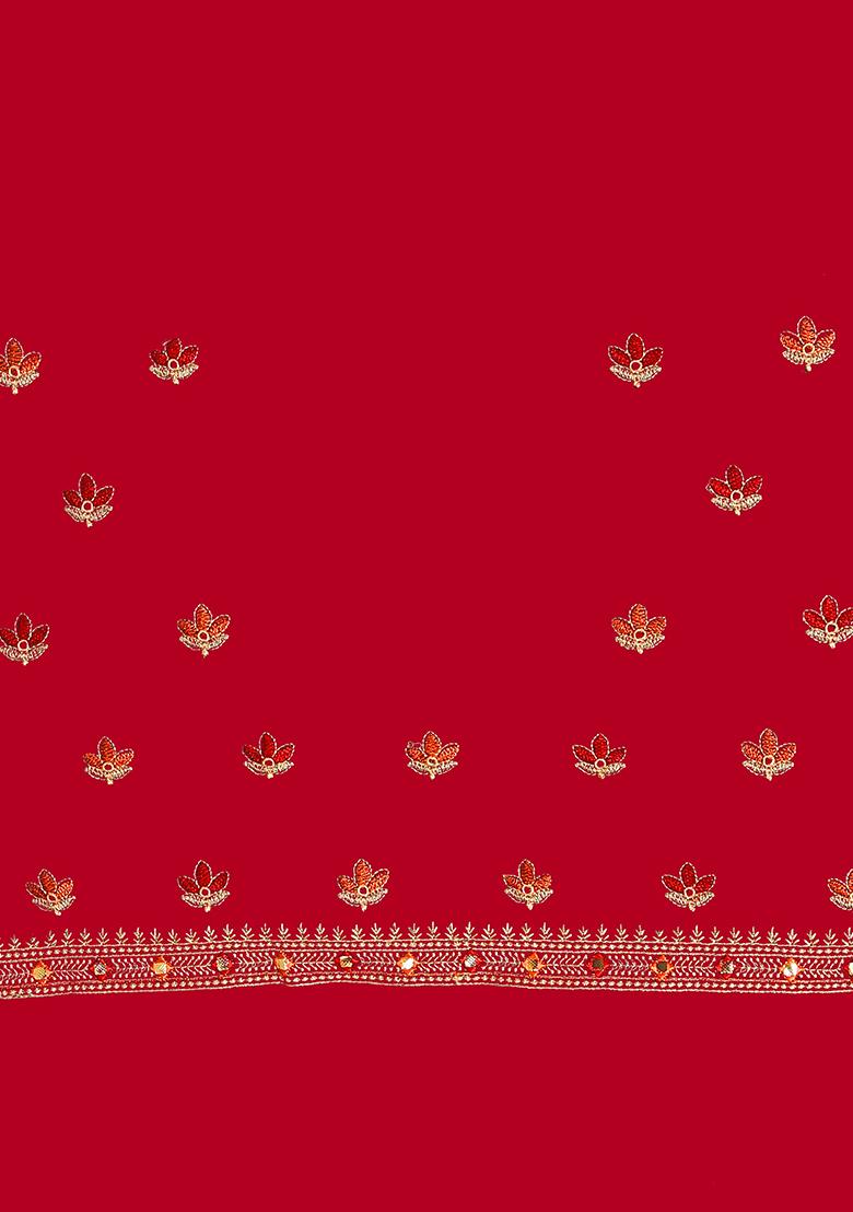 Red Embroidered Georgette Saree Set