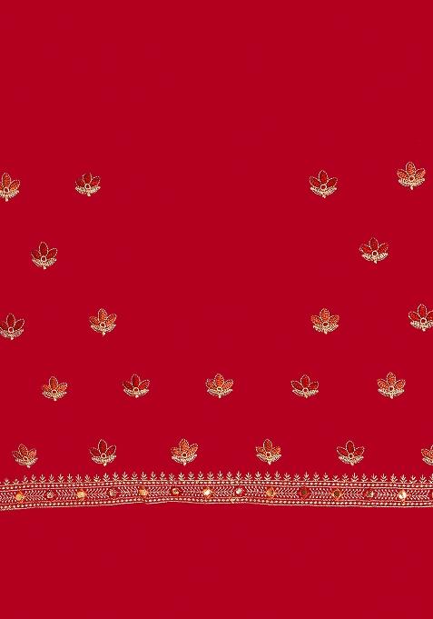 Red Embroidered Georgette Saree Set