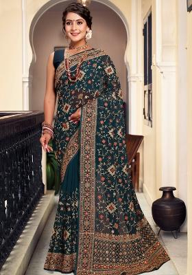 Morpeach Embroidered Georgette Saree Set