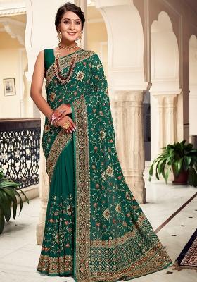 Rama Embroidered Georgette Saree Set