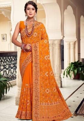 Mustard Embroidered Georgette Saree Set