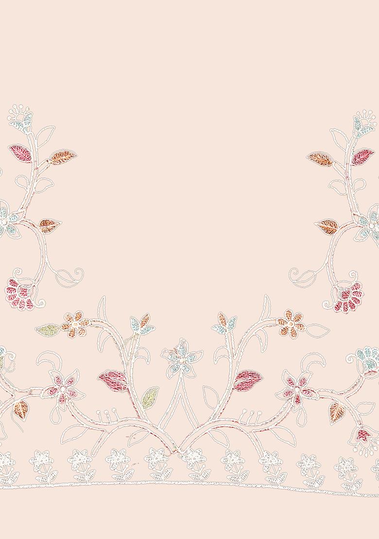 Off White Embroidered Georgette Saree Set - Indya