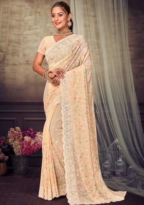 Yellow Embroidered Georgette Saree Set