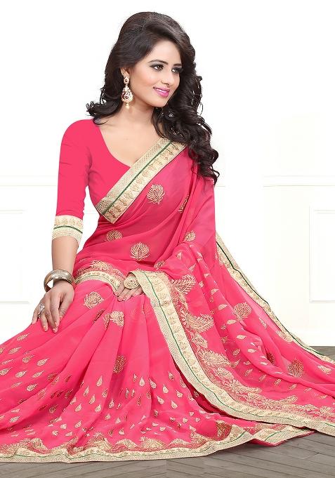 Gajari Embroidered Georgette Saree Set