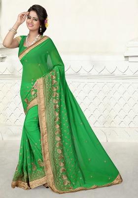 Green Embroidered Georgette Saree Set