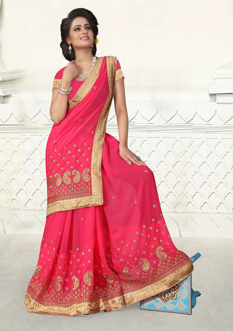 Gajari Embroidered Georgette Saree Set for Diwali and Festive Wear - Indya