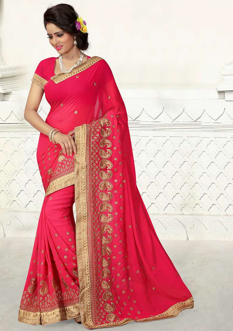 Gajari Embroidered Georgette Saree Set for Diwali and Festive Wear - Indya