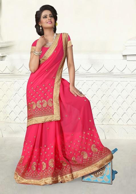Gajari Embroidered Georgette Saree Set