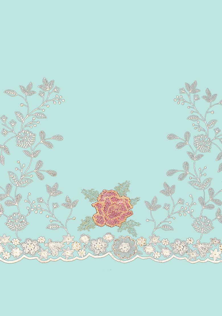 Mint Embroidered Georgette Saree Set