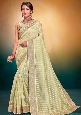 Pista Embroidered Fancy Jari Tissu Saree Set
