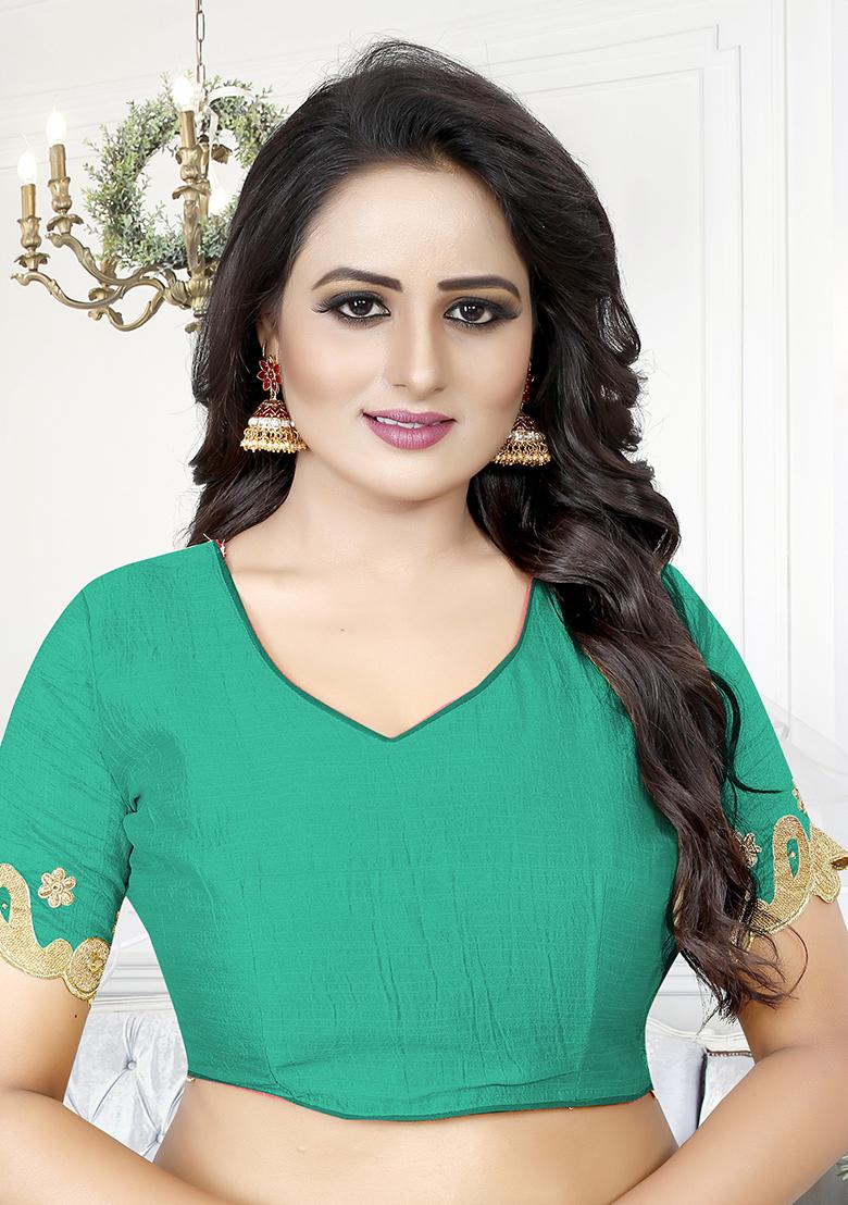 Rama Embroidered Blue Cherry Silk Saree Set - Indya