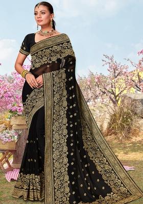 Black Embroidered Georgette Saree Set