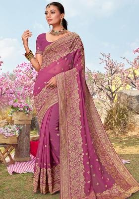 Pink Embroidered Georgette Saree Set
