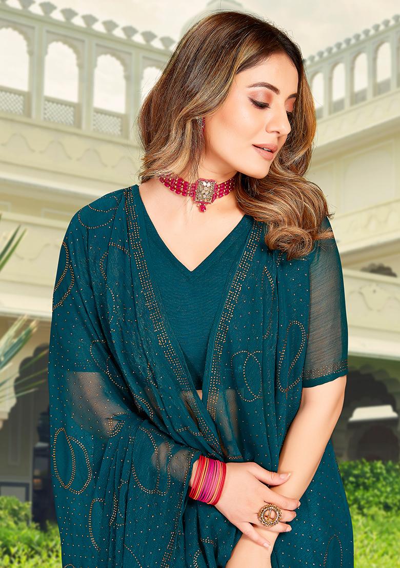 Morpeach Embroidered Simmer Silk Saree Set - Indya