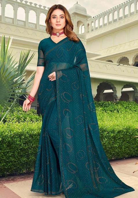 Morpeach Embroidered Simmer Silk Saree Set