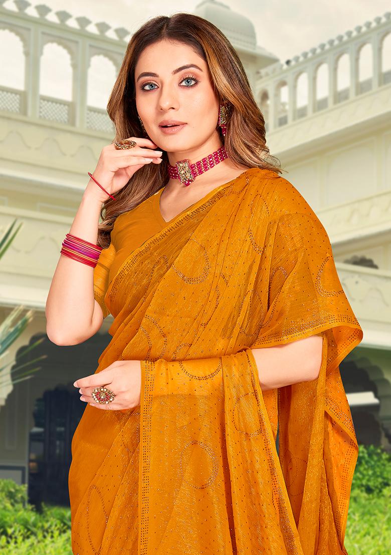 Mustrad Embroidered Simmer Silk Saree Set - Indya