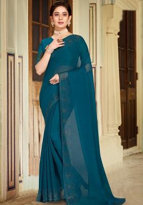 Morpeach Embroidered Simmer Silk Saree Set
