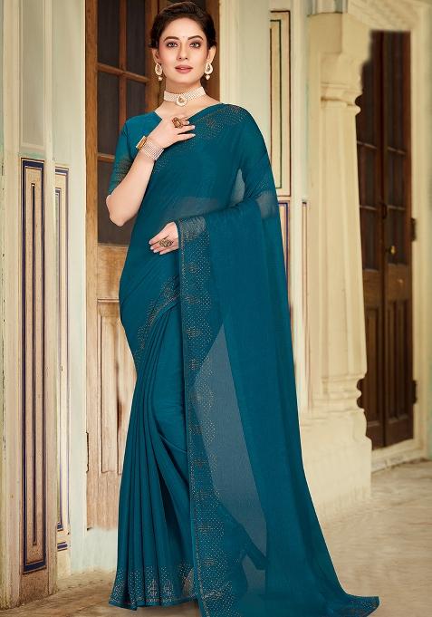 Morpeach Embroidered Simmer Silk Saree Set