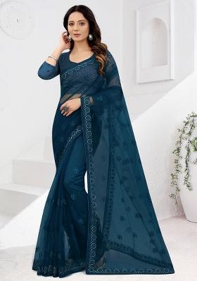 Morpeach Embroidered Net Saree Set