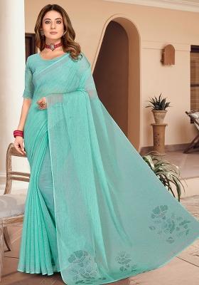Sky Embroidered Simmer Silk Saree Set