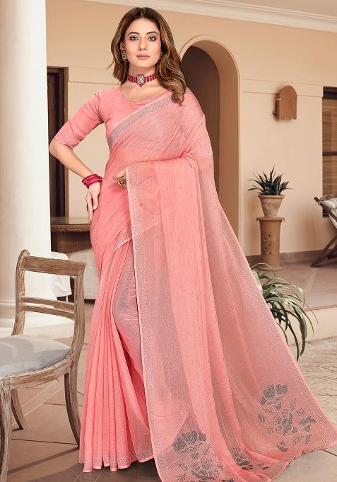 Rose Embroidered Simmer Silk Saree Set