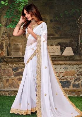 White Embroidered Georgette Saree Set