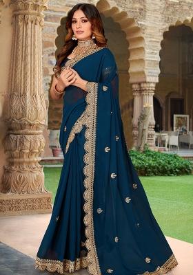 Morpeach Embroidered Georgette Saree Set