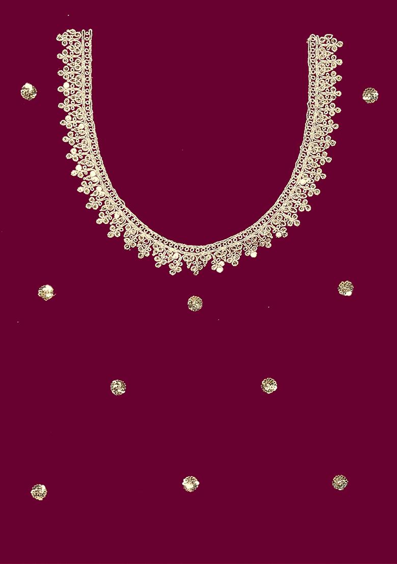 Wine Embroidered Georgette Saree Set