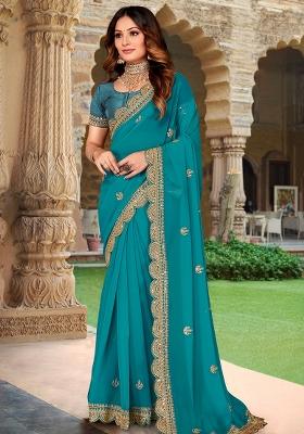 Rama Embroidered Georgette Saree Set
