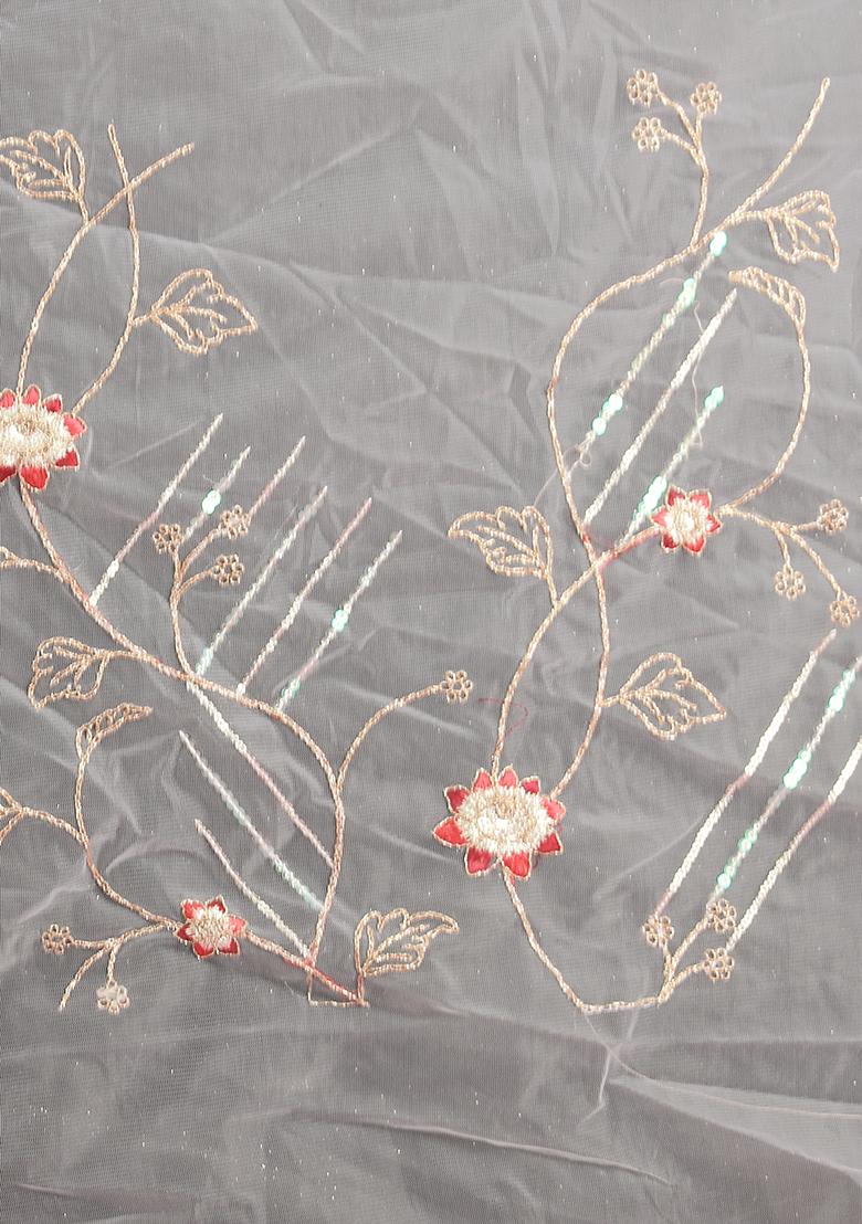 White Embroidered Net Saree Set - Indya