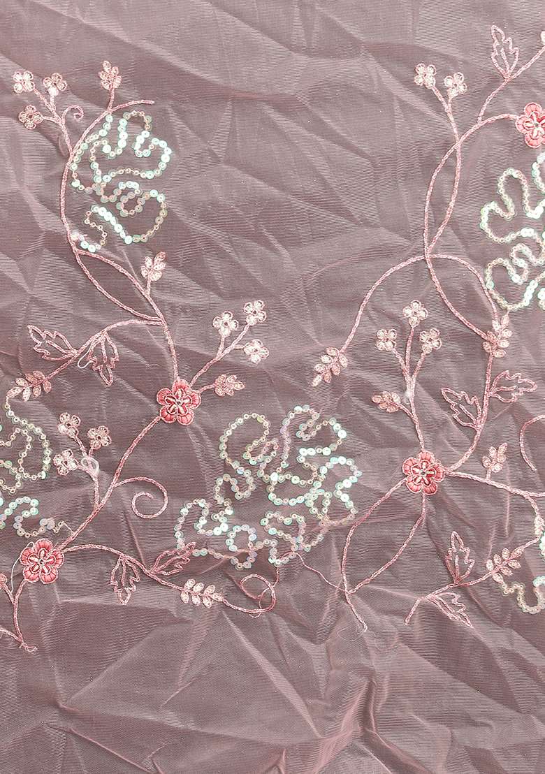 Dusty Pink Net Saree Set with Embroidered for Diwali | Wedding & Festive Wear - Indya