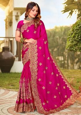 Rani Embroidered Pure Satin Saree Set