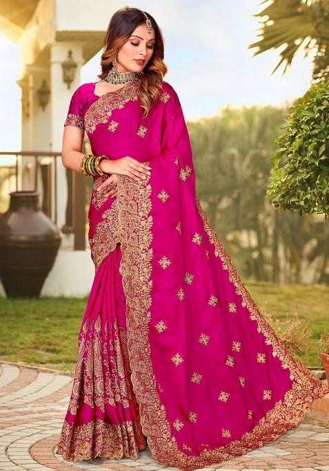 Rani Embroidered Pure Satin Saree Set