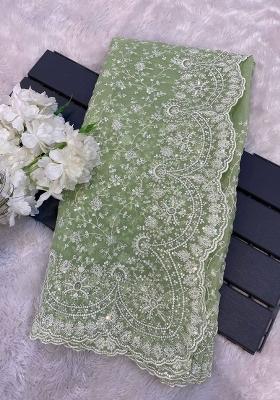 Pastel Green Embroidered Silk Saree Set