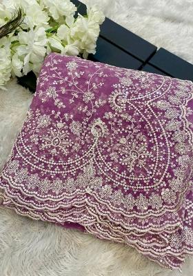 Lavender Purple Embroidered Silk Saree Set